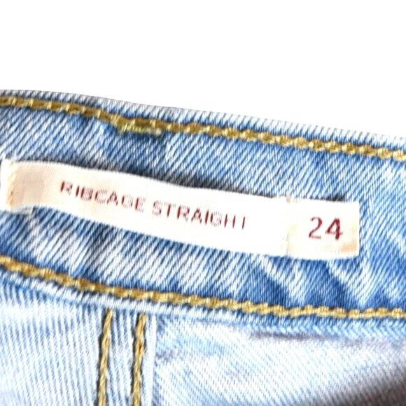 Levi’s Ribcage Straight Jeans W24 L27 Light Wash Distressed High Rise - Picture 4 of 10